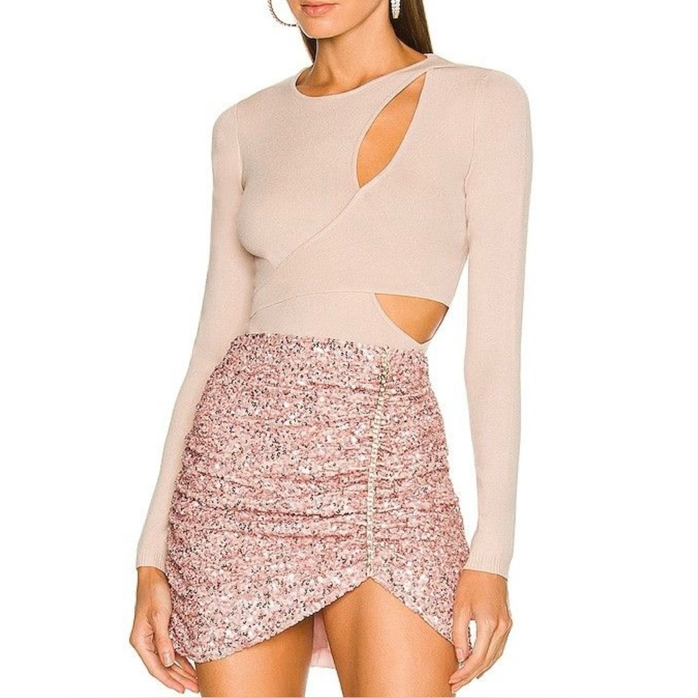 Revolve ASTR The Label Pierson Sweater Bodysuit Nude Cutout Long Sleeve Medium